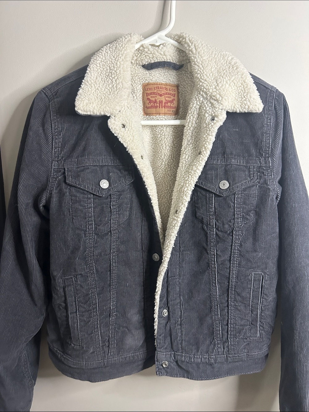 Levi's Charcoal Corduroy Sherpa-Lined Jean Jacket with Cream Sherpa